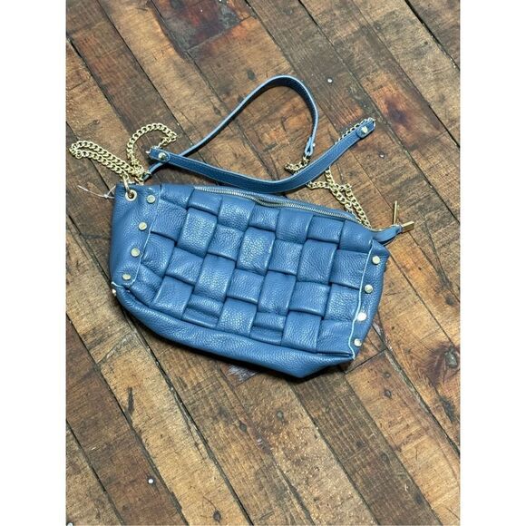 Valentina Fiore blue weave gold stud chain Italian leather shoulder bag - Picture 11 of 12